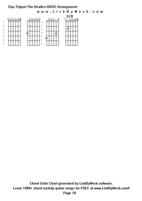 Chord Grids Chart of chord melody fingerstyle guitar song-Day Tripper-The Beatles-BASIC Arrangement,generated by LickByNeck software.